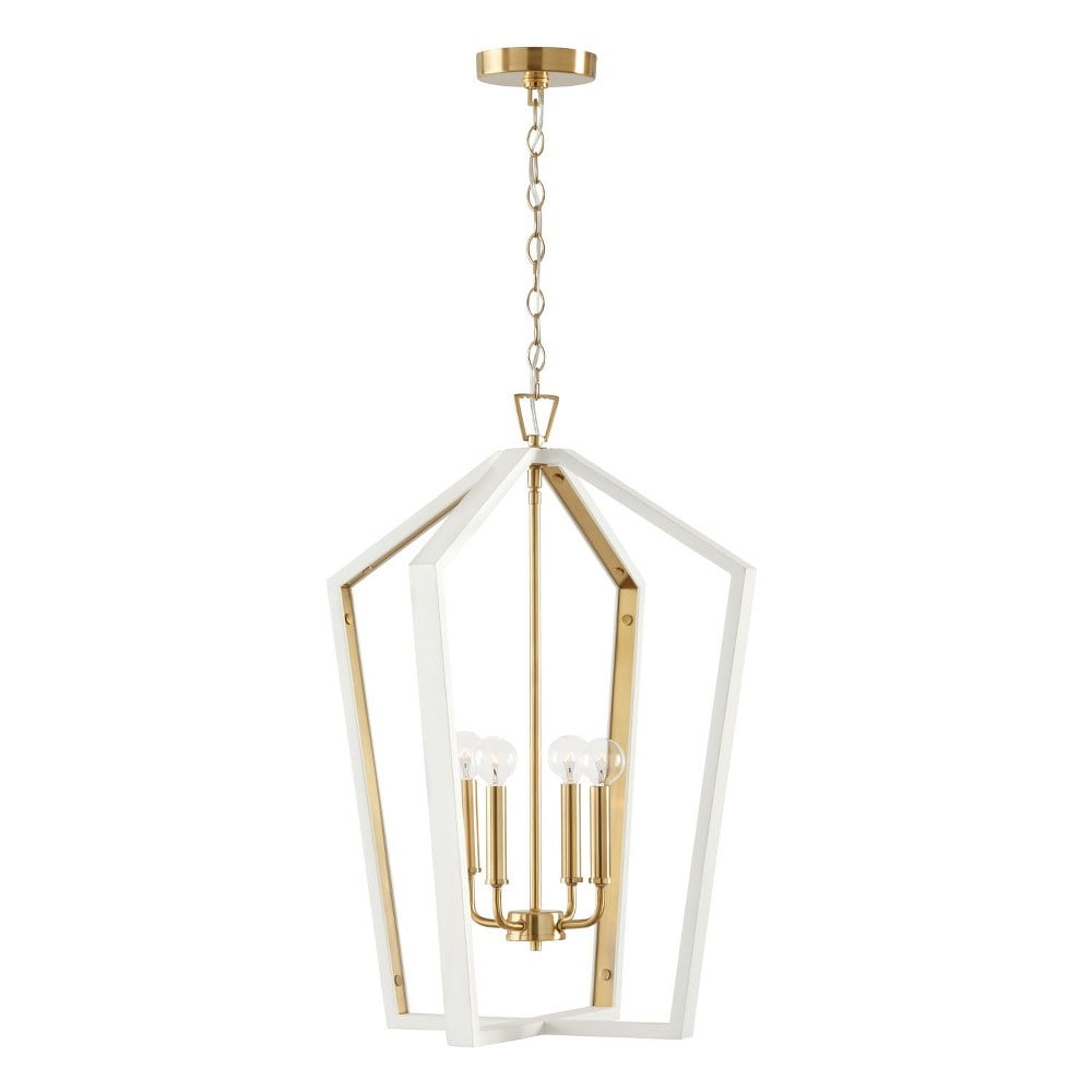 Maren Transitional 4-Light Pendant in Flat White & Matte Brass