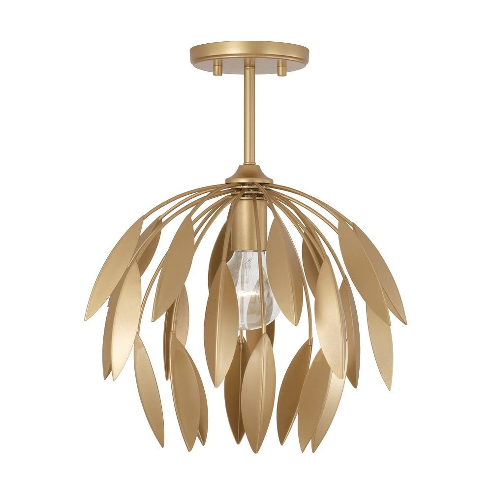 Buffed Gold Leaf Design 1-Light Pendant with Glass Shade