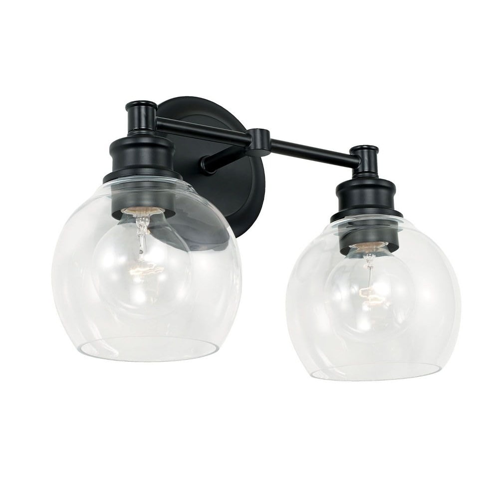 Matte Black and Clear Glass 2-Light Dimmable Vanity Fixture