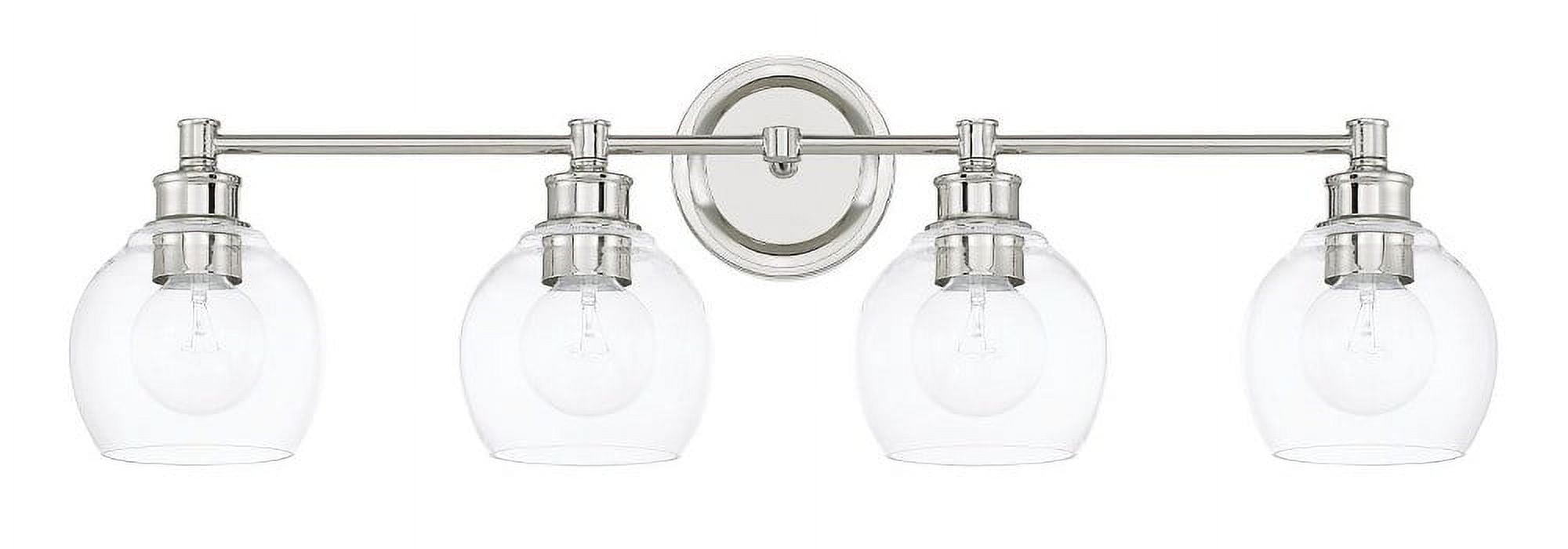 Elegant Mid-Century 4-Light Polished Nickel Vanity with Clear Globe Shades