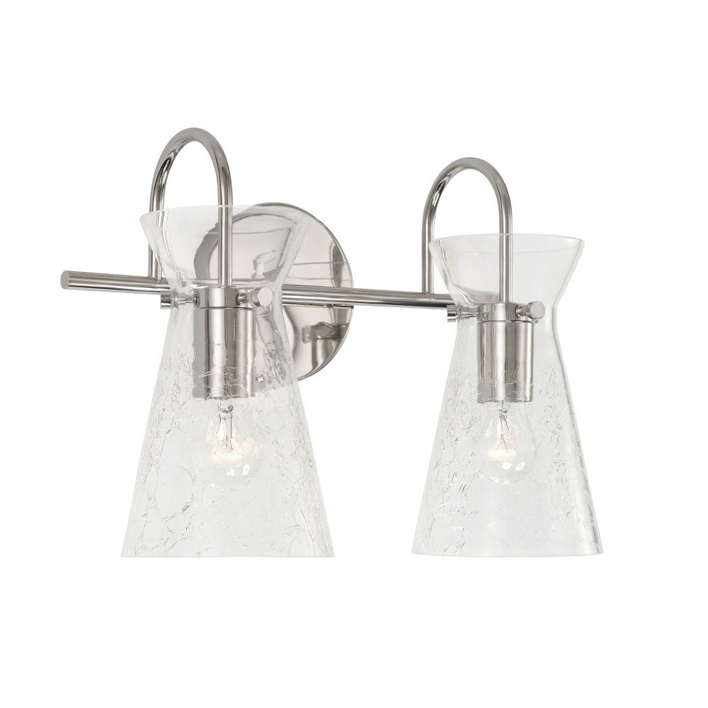 Polished Nickel 2-Light Vanity with Clear Crackle Glass