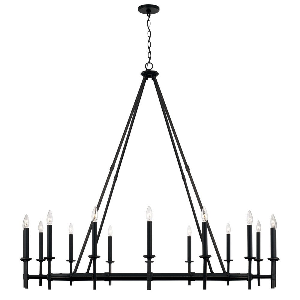 Brushed Black Iron 16-Light Candle Chandelier