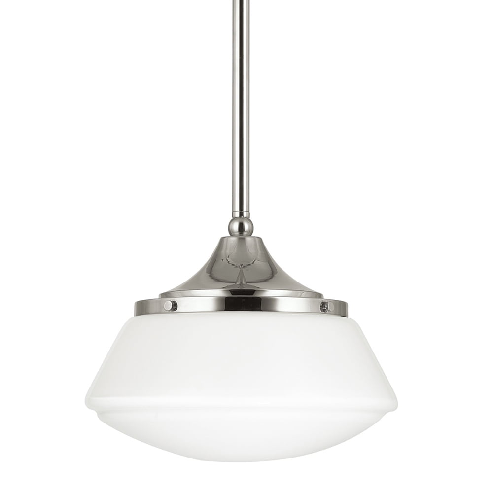 Polished Nickel Mini Pendant with White Glass Shade
