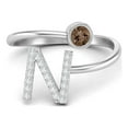 thumbnail image 1 of Capital N Initial Letter 3MM Round Smoky Quartz 925 Sterling Silver Women Adjustable Mother's Day Gift Ring, 1 of 3