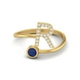 thumbnail image 1 of Capital R Initial Letter Blue Sapphire 925 Sterling Silver Gold Vermeil Adjustable Front Open Women Valentines Day Gifts Ring, 1 of 3