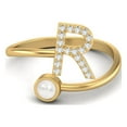 thumbnail image 1 of Capital R Initial Letter Pearl 925 Sterling Silver Gold Vermeil Women Valentines Day Gifts Ring Adjustable Front Open Valentines Day Gifts Ring Jewelry, 1 of 3