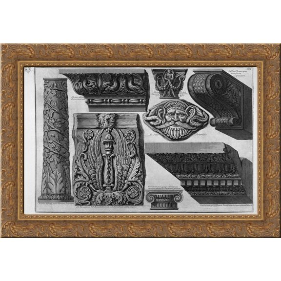 Capitals, column, frame, shelf 24x19 Gold Ornate Wood Framed Canvas Art by Piranesi, Giovanni Battista