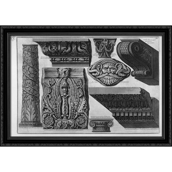 Capitals, column, frame, shelf 40x28 Large Black Ornate Wood Framed Canvas Art by Giovanni Battista Piranesi