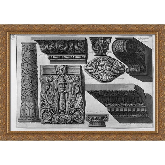 Capitals, column, frame, shelf 40x28 Large Gold Ornate Wood Framed Canvas Art by Giovanni Battista Piranesi