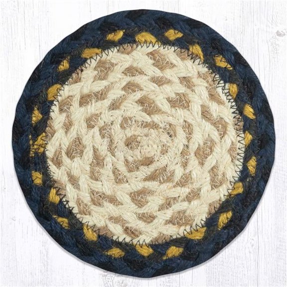 Capitol 52-LC079 7 x 7 in. Jute Round Coaster, Light Blue, Dark Blue & Mustard - Large