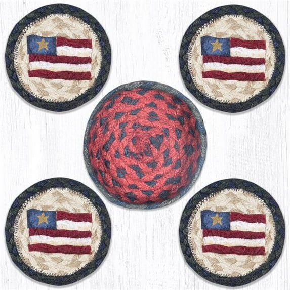 PRIMITIVE AMERICAN FLAG USA 100% Natural Jute Coaster Set of 4 with Jute Basket