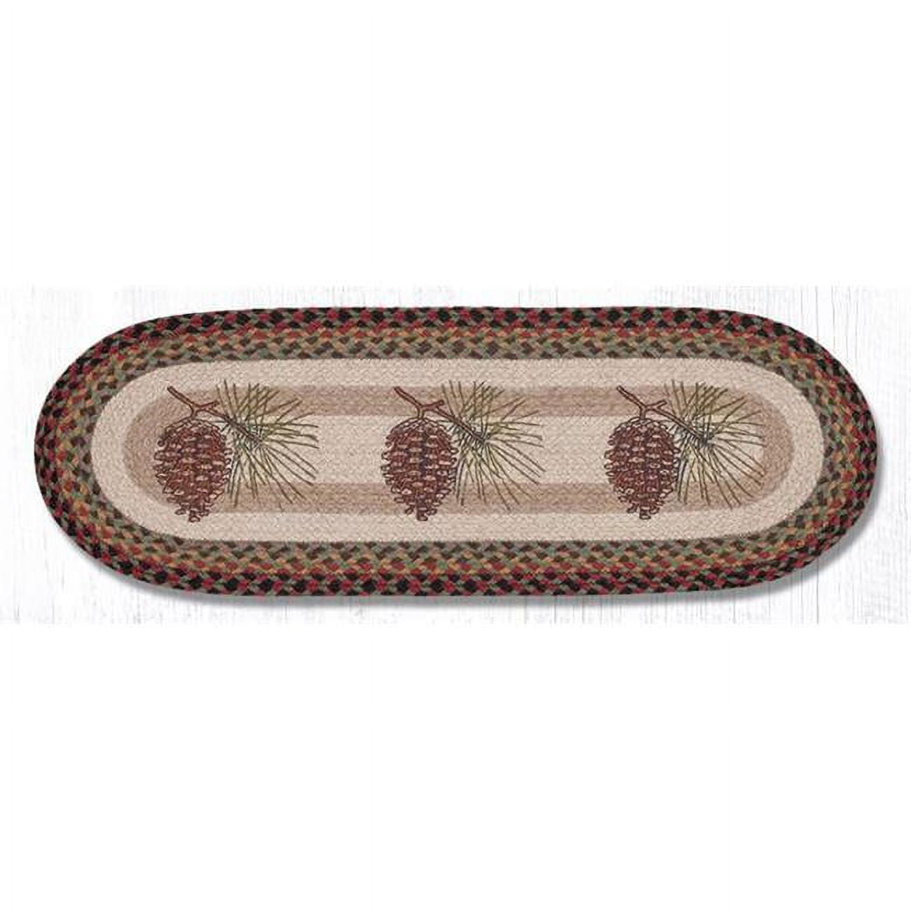 Pinecone Hand Stenciled Jute Oval Table Runner 13"x36"