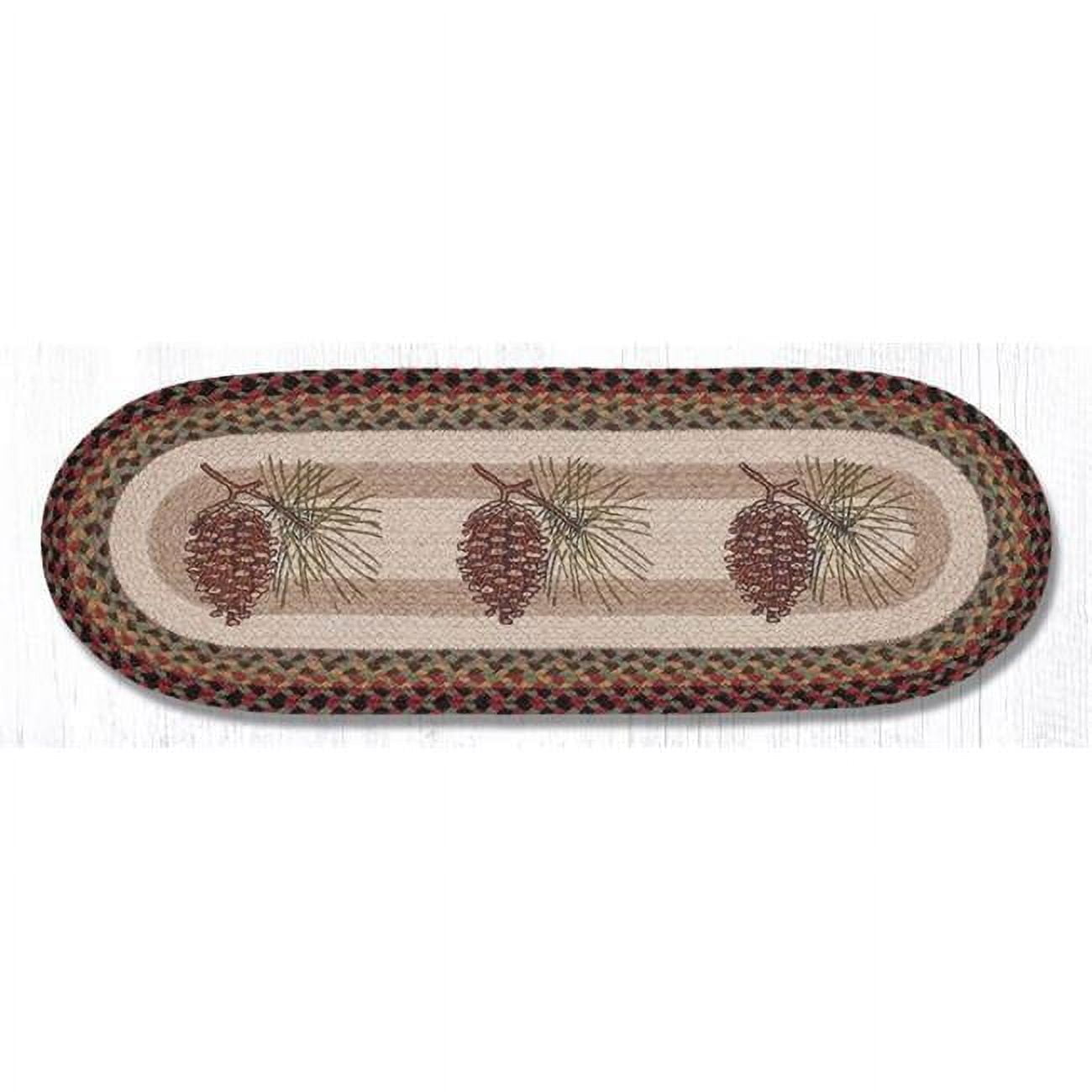 Pinecone Hand Stenciled Jute Oval Table Runner 13"x36"