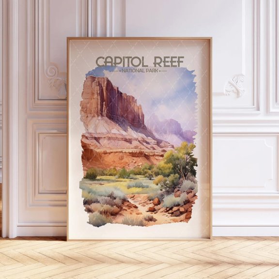 Capitol Reef National Park Soft Pastel Landscape Travel Poster, Unframed Size 8x12
