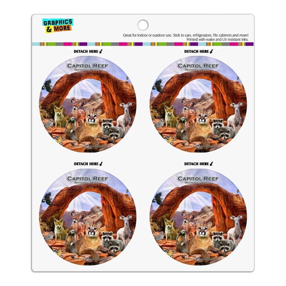 Capitol Reef National Park Utah UT Animals Cougar Prairie Dog Deer Raccoon Refrigerator Fridge Locker Vinyl Circle Magnet Set