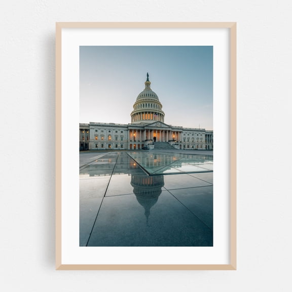 Capitol Reflecting 01 - Washington District of Columbia Photography Architecture City Travel Poster Skyline Oak Framed Wall Art Print 5 x 7 inches