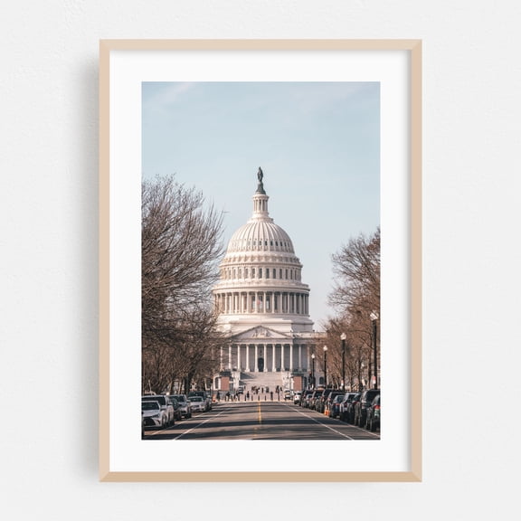 Capitol Street - Washington District of Columbia Photography Architecture Cityscape Travel Poster Street Photography City Scenic Vintage Oak Framed Wall Art Print 5 x 7 inches