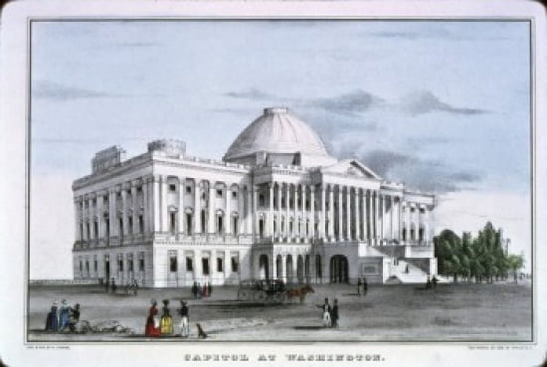 Capitol at Washington  Currier & Ives (Active 1857-1907 American) Color Lithograph  Library of Congress Washington DC Canvas Art - Currier & Ives (18 x 24)