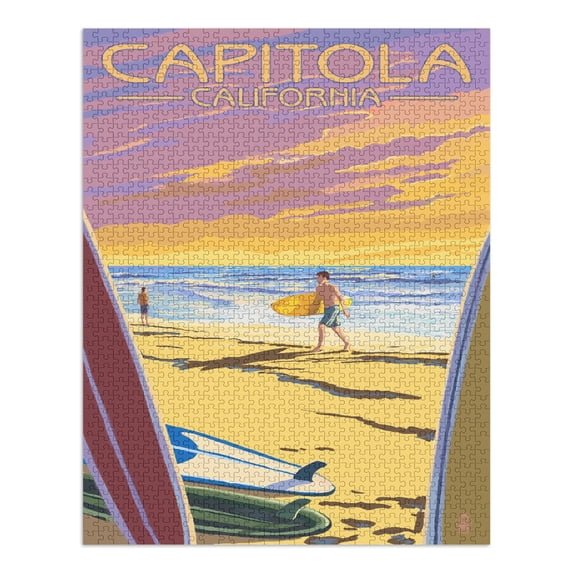 Capitola, California, Surfers at Sunset (1000 Piece Puzzle, Size 19x27, Challenging Jigsaw Puzzle for Adults and Family, Made in USA)