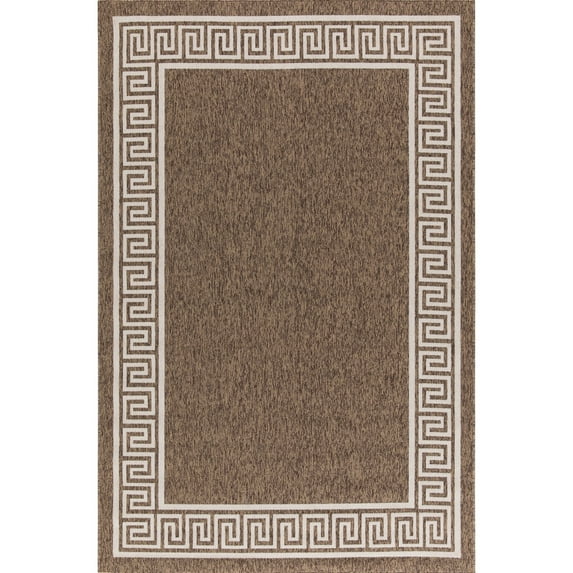 Capitola GAD Greek Key High Quality Indoor Outdoor Area Rug Brown 7'10" x 10'2" 8' x 10' Rectangle