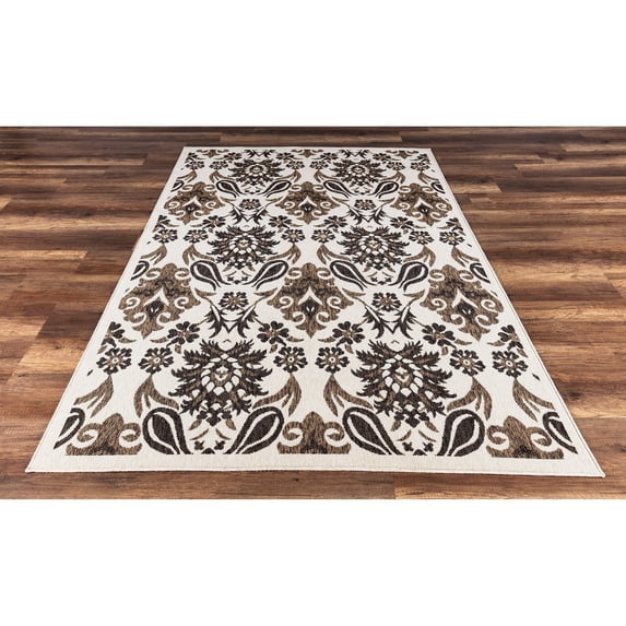 Capitola GAD Samsun Beautiful Contemporary Floral Indoor Outdoor Area Rug Brown 7'10" x 10'2" Floral & Botanical, Ikat, Geometric Pet Friendly, Stain