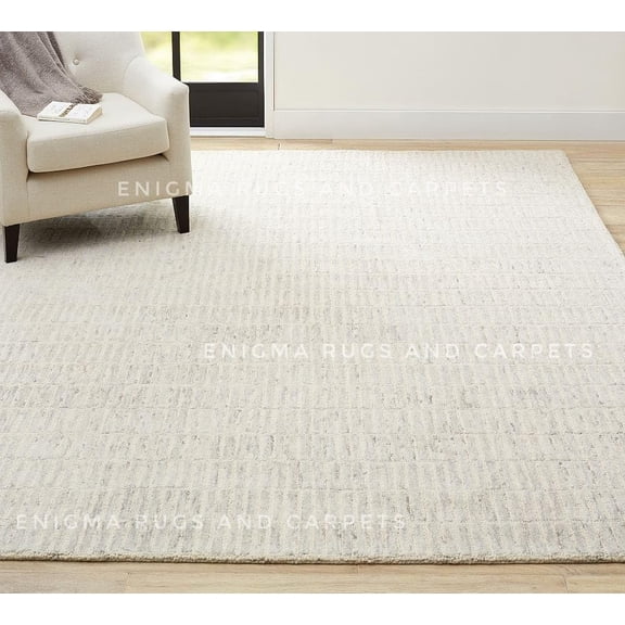 Capitola Hand-Tufted Wool Area Rug 2x3 -Rugs for Living Room Unique Modern Geometric Grid Pattern PB Style, Handmade Textured Carpet Bedroom, Dining Room & Entryway (Gray)