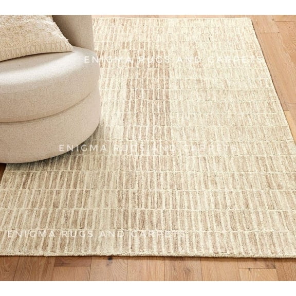 Capitola Hand-Tufted Wool Area Rug 2x3 -Rugs for Living Room Unique Modern Geometric Grid Pattern PB Style, Handmade Textured Carpet Bedroom, Dining Room & Entryway (Light Gold)