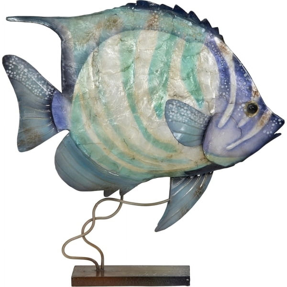 Capiz & Metal Art Large Striped Bannerfish on Stand Beige/Blue 15x14x3.5"