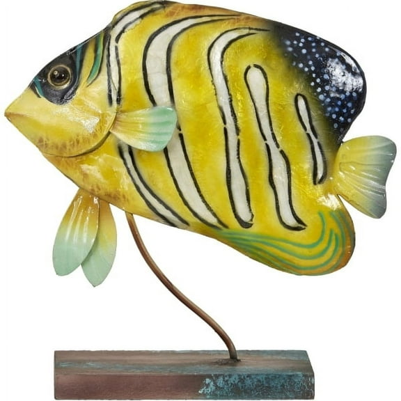 Capiz & Metal Art Royal Angelfish on Stand Yellow/White 8x8x3"