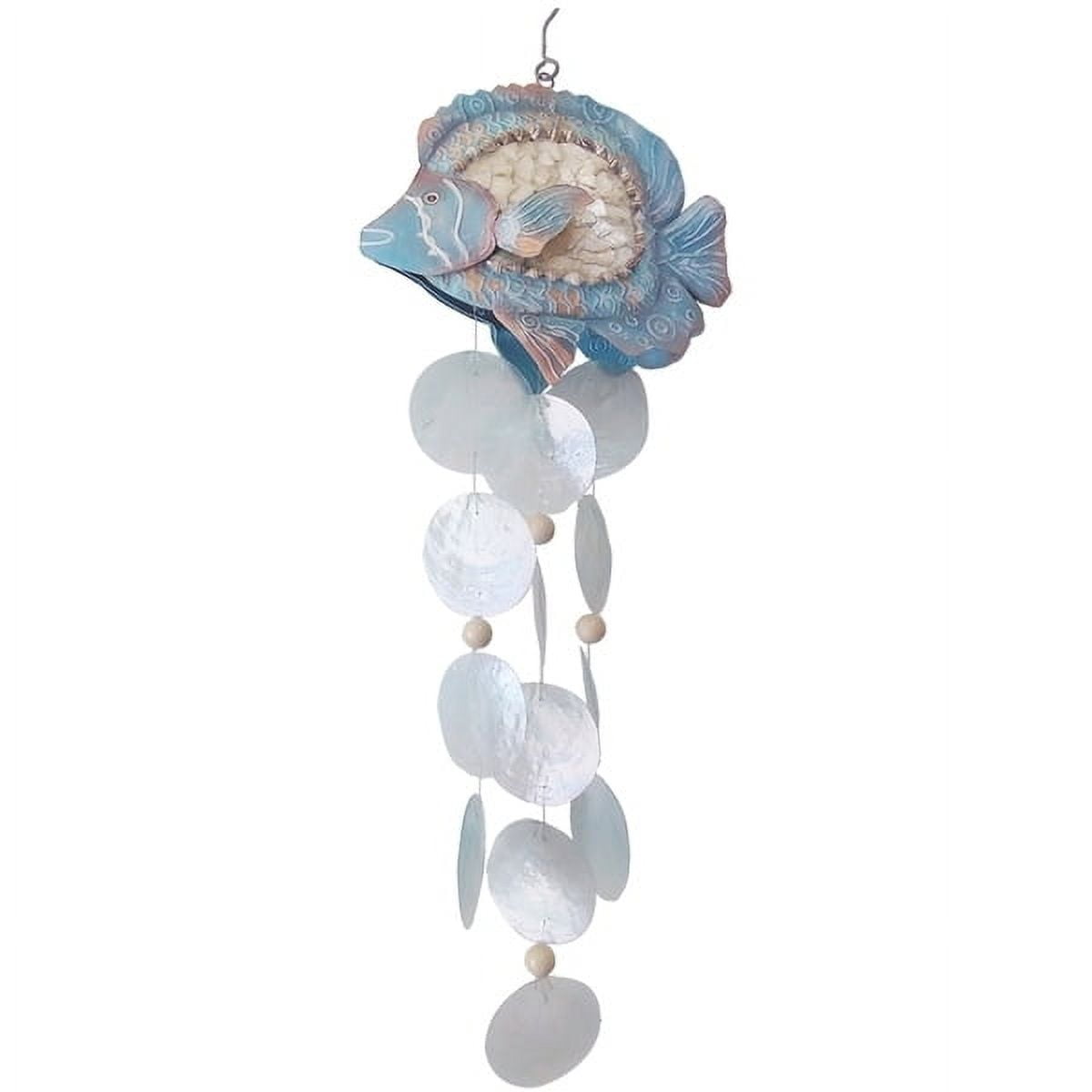 Blue and White Capiz Shell Tropical Fish Wind Chime, 20x8x4"