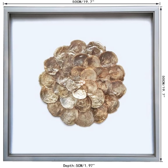 Capiz Shell Framed Wall Art 3D Shadow Box, 19.6"x19.6"Abstract Wall Decor for rooms decoration (small)$$Home Decor, Kitchen, & Other