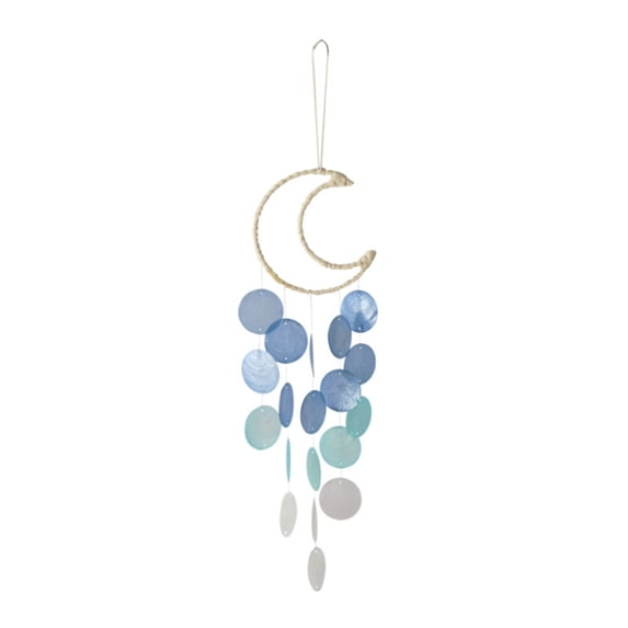 Capiz Shell Moon Wind Chime, Cosmug Blue Hanging Ornament, Light Reflecting Decor, for Living Room, Window, Patio and Indoor Space, Blue