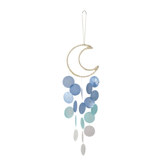 Capiz Shell Moon Wind Chime, Cosmug Blue Hanging Ornament, Light Reflecting Decor, for Living Room, Window, Patio and Indoor Space, Blue