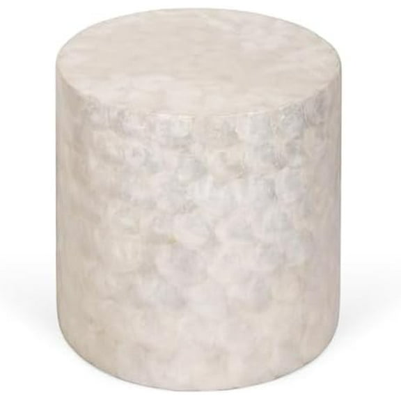 Capiz Shell Side Table White Accent Table, Small Decorative Round Table for Coastal and Modern Spaces$$Furniture