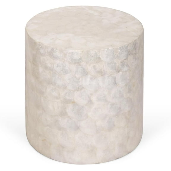 Capiz Shell Side Table  White Accent Table, Small Decorative Round Table for Coastal and Modern Spaces