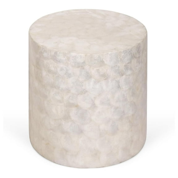Capiz Shell Side Table White Accent Table, Small Decorative Round Table for Coastal and Modern Spaces