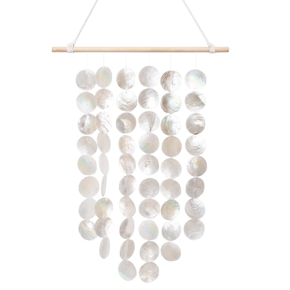 Capiz Shell Wall Decor with Wooden Rod and Hanging Rope for Home Decor
