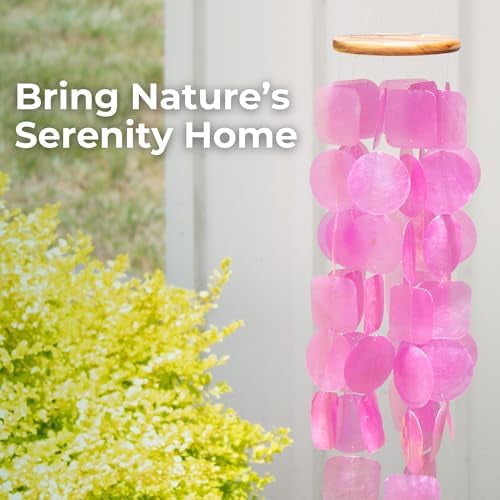 Capiz Shell Wind Chime - Elegant Wind Chimes for Outside and Outdoor Decor. Ideal Front Porch Decor, Patio Decor. Thoughtful Gifts for Mom & Gifts for Women (Pink)
