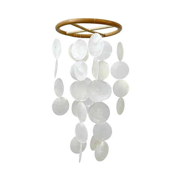 Capiz Shell Wind Chime for Outside, Natural Seashell with Cross Rattan Loop, 20.9" Coastal Decor, Handmade Mother's Day Gift for Mom, Indoor & Outdoor Hanging Chime