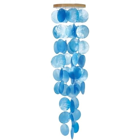 Capiz Shell Wind Chime for Outside 28” Sea Glass Wind Chime Ocean/Beach Themed Chime Gift for Women Mother’s Day Decoration Blue