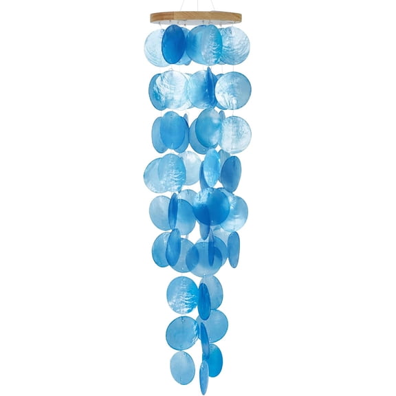 Capiz Shell Wind Chime for Outside Sea Glass Wind Chime Ocean/Beach Themed Chime Gift Decoration Blue