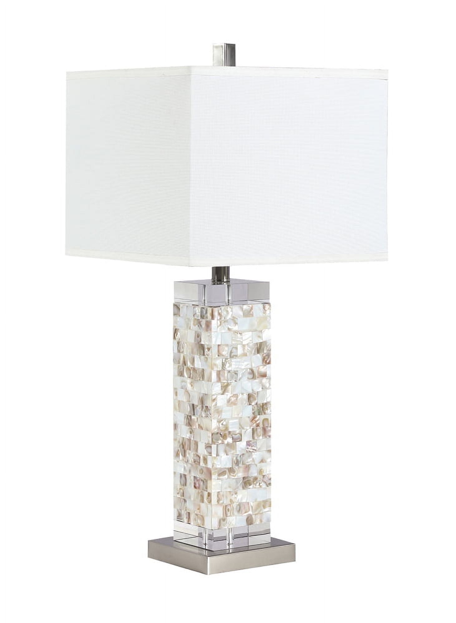 White and Silver Square Shade Table Lamp with Crystal Base