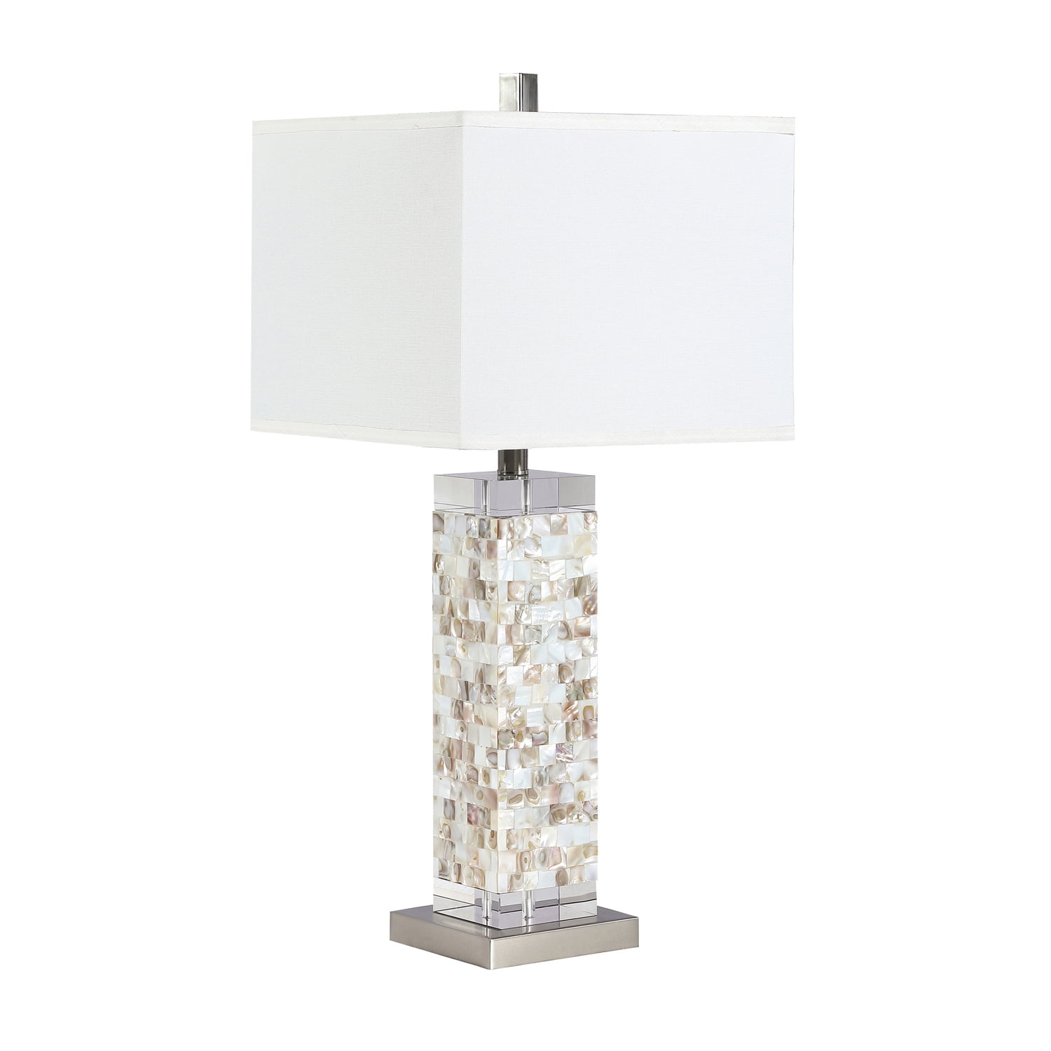 White and Silver Square Shade Table Lamp with Crystal Base