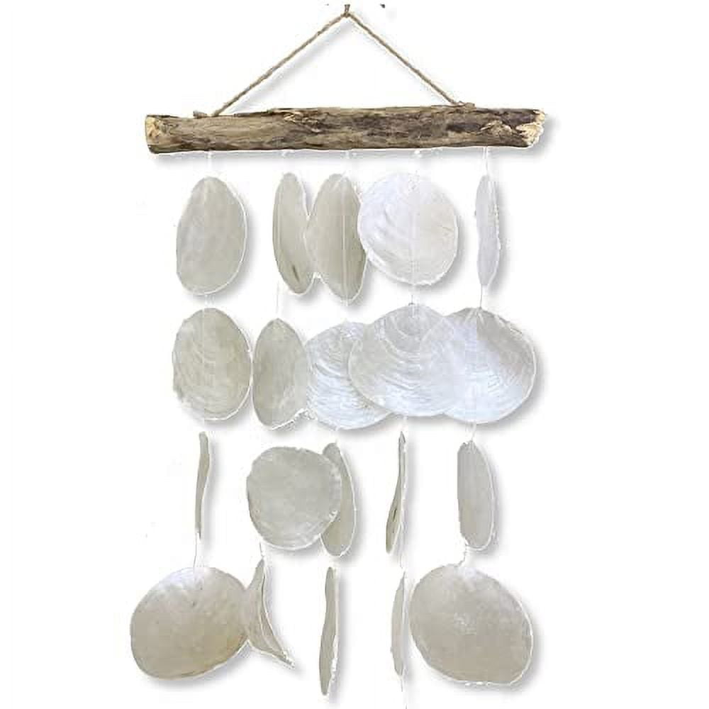 Jumbo White Capiz Shell and Driftwood Coastal Wind Chime, 18" Long