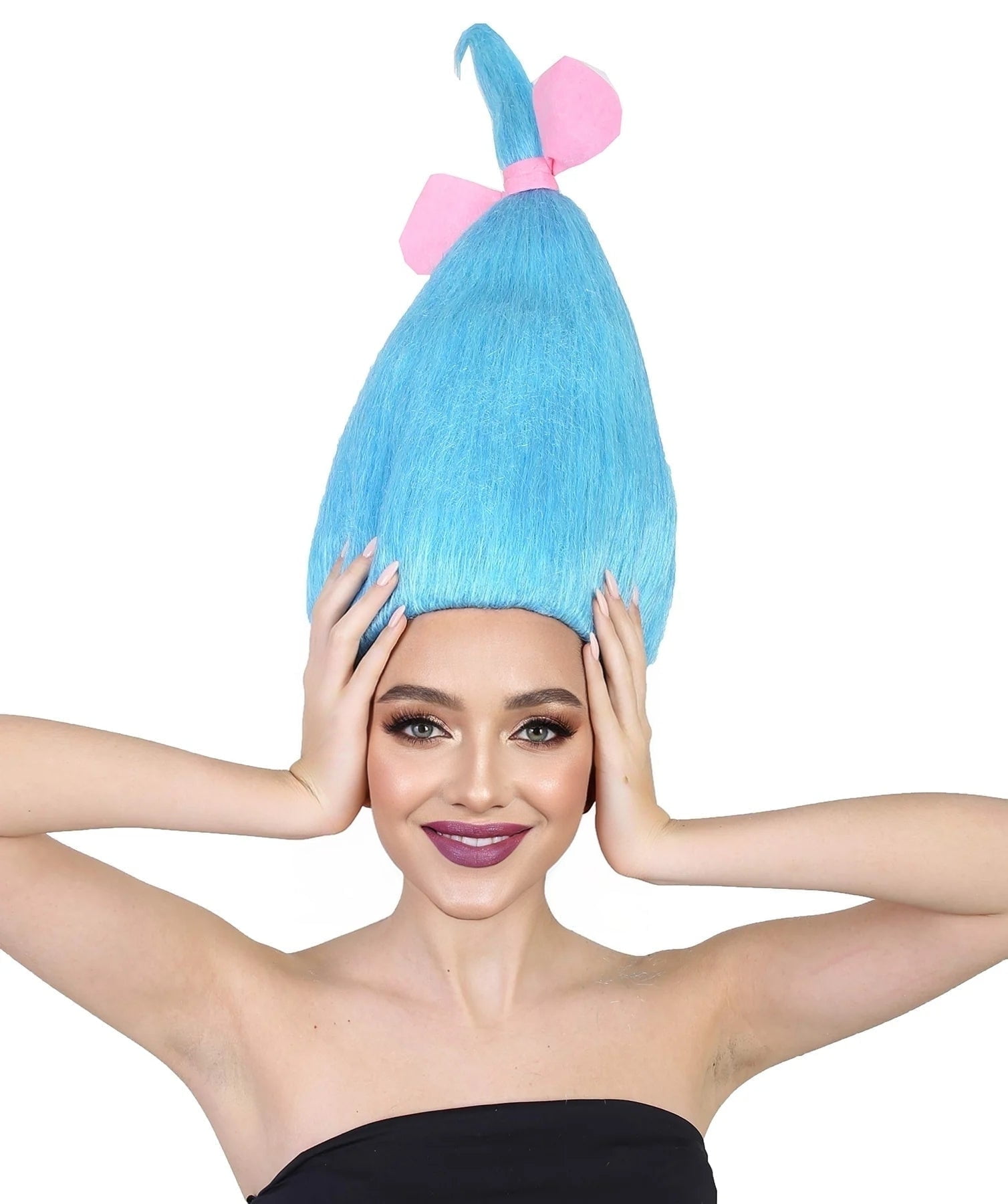 Capless Tall Blue Dwarf Wig, Unisex Teens Premium Breathable Cap Flame-Retardant Synthetic Fiber