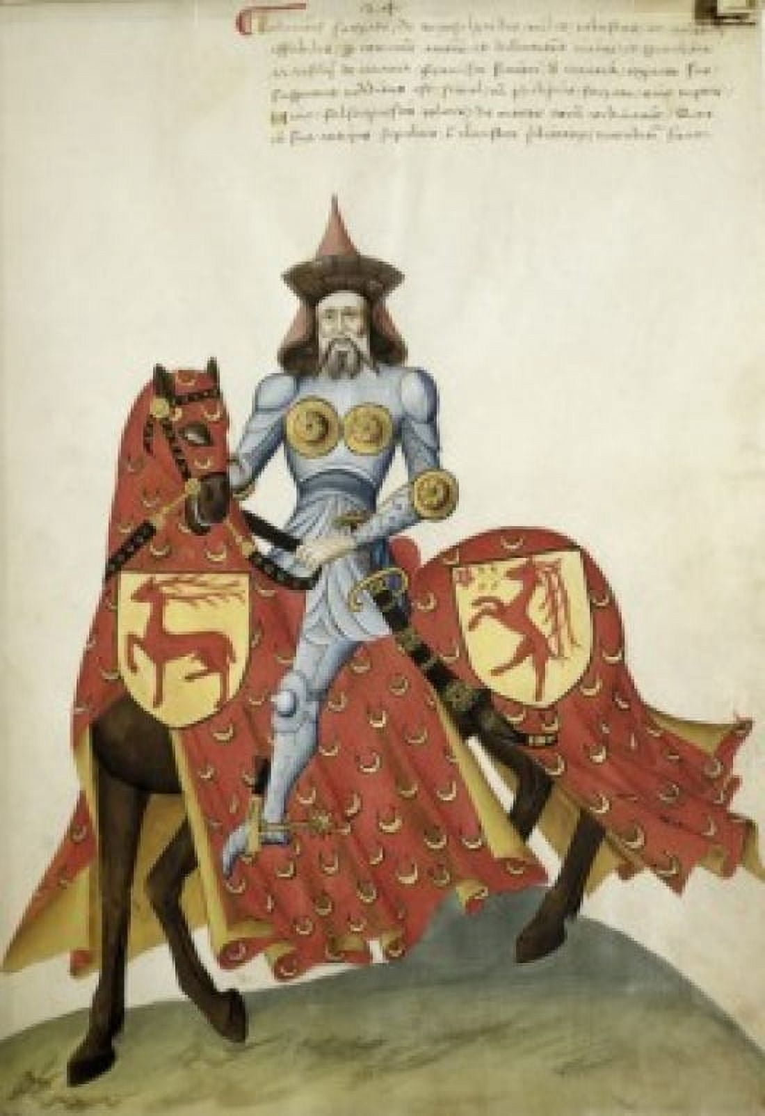 Capodilista Codex Knight with Chest Protector Riding on Red Horse Illuminated manuscript Biblioteca Civica Padua Italy Canvas Art - (24 x 36)