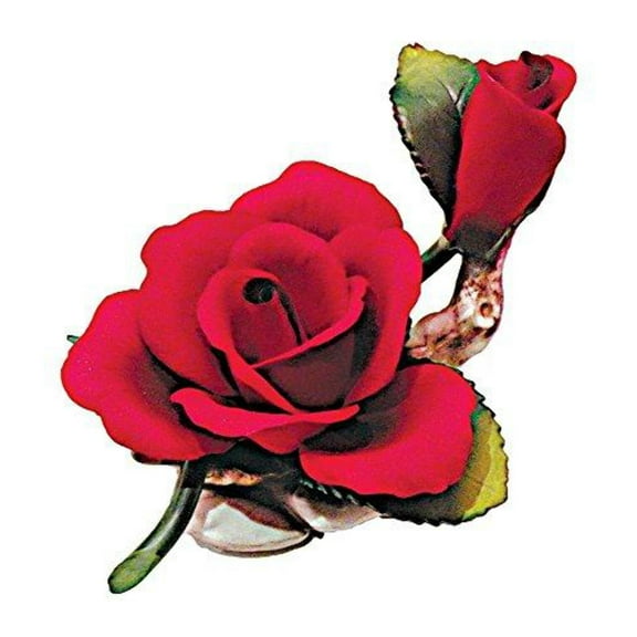 Capodimonte Rose with Bud on Stem (Red) Porcelain Flower Hand Made  hand painted in Italy
