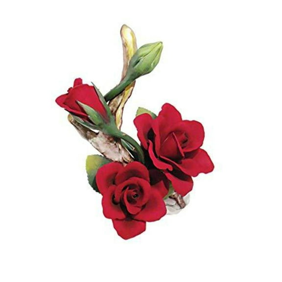 Capodimonte Roses and a Bud on a Stem (Red) Porcelain Flower Hand Made in Italy