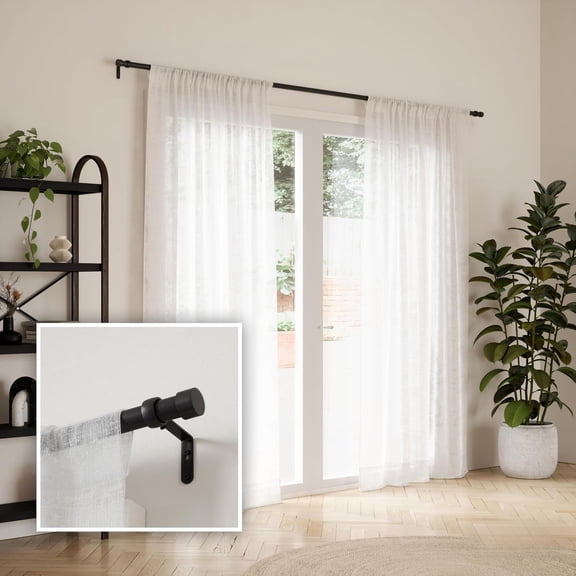 Cappa Curtain Rod, Includes 2 Matching Finials, Brackets & Hardware, 120 to 180-Inches, Black