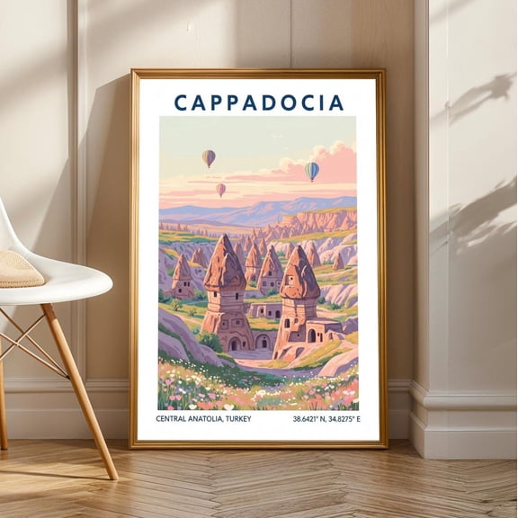 Cappadocia Fairy Chimneys Art Print: Turkish Travel Poster, Stretched Canvas Size 12x18